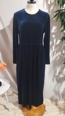 Vtg 90s Y2K Jacqueline Ferrar Velvet Long Sleeve Maxi Dress Size 8 Navy Blue